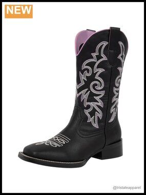 Square Toe Faux Leather Mid Calf Cowboy Boots for Women Wide Calf Western Boots
